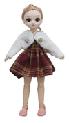 Tickles Set Movable Jointed Makeup Cute Girl Brown Eyes Fashionable Doll Maroon Frock For Kids Girls (Size: 30 Cm Color & Design