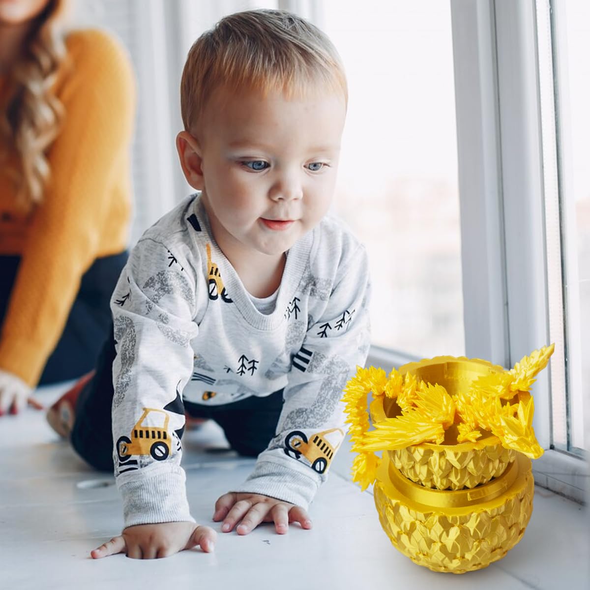 3D Printed Dragon,Articulated Winged Dragon,Crystal Dragon Surprise In Eggs, Dragon Fidget Toy For Birthday Gift (Gold)