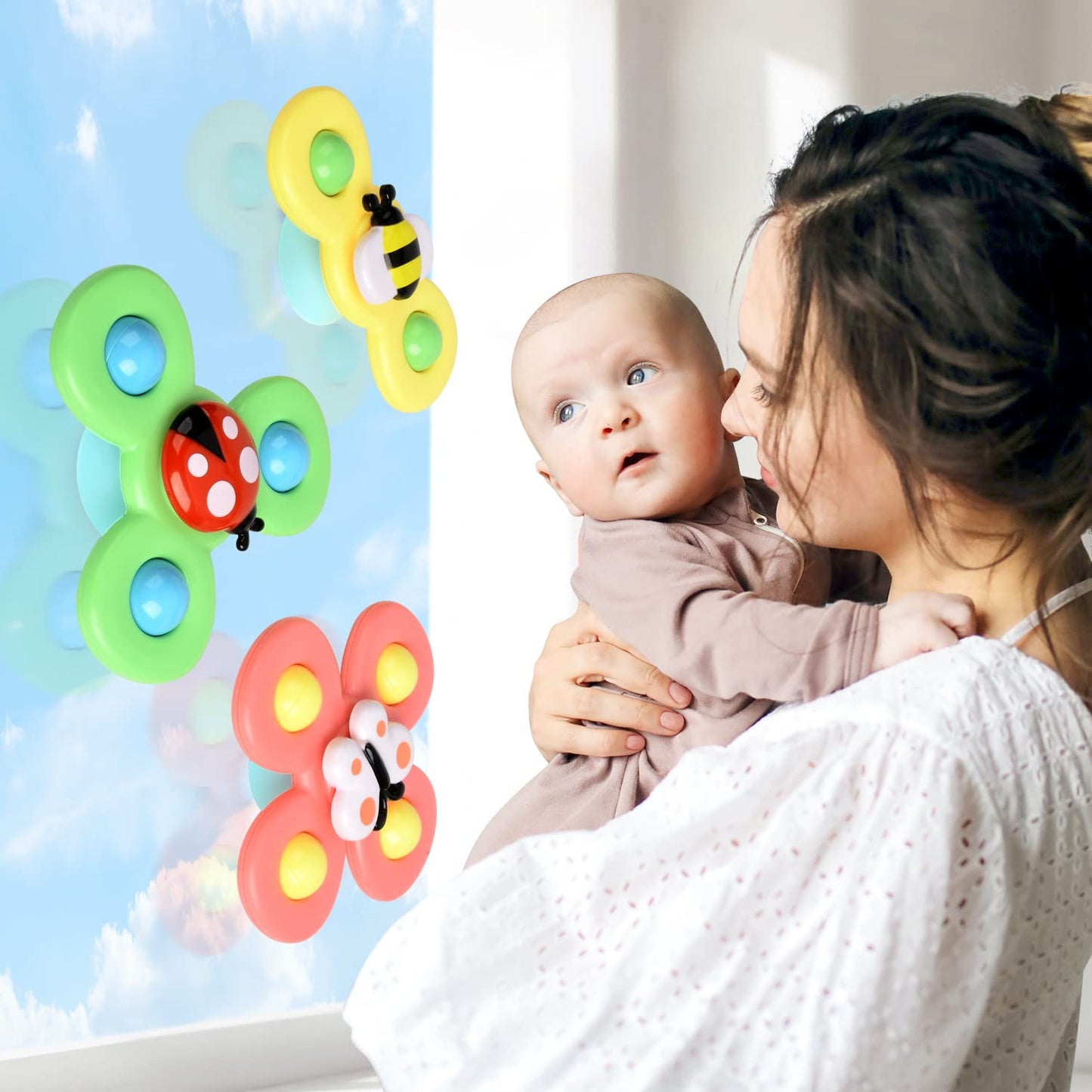 3Pcs Suction Cup Spinner Toys For 1 2 Year Old Boys Spinning Toys 12-18 Months Sensory Toys For Toddlers 1-3 First Birthday Baby Gifts For Girls