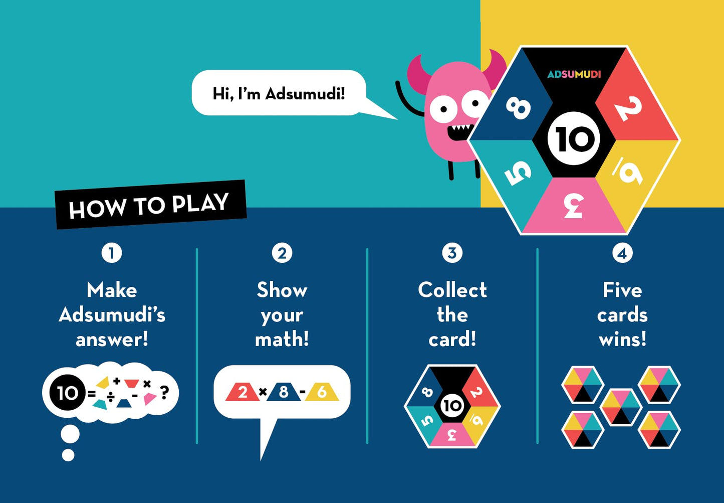 Evermade Adsumudi Math Game - Fun Educational Game for Kids 8-12, Practice Multiplication, Division, Addition & Subtraction, Multicolor