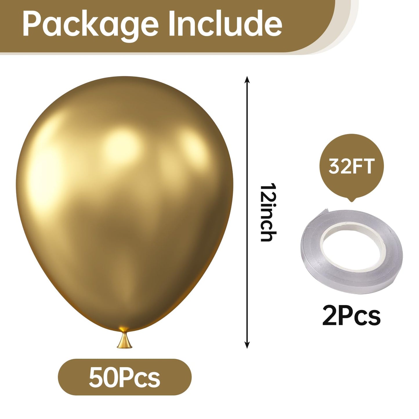 Kalor 12 Inch Metallic Gold Balloons, 50 Pcs Latex Helium Metallic Balloons For Kid'S Birthday Party, Baby Shower, Wedding, Graduate Party Decorations