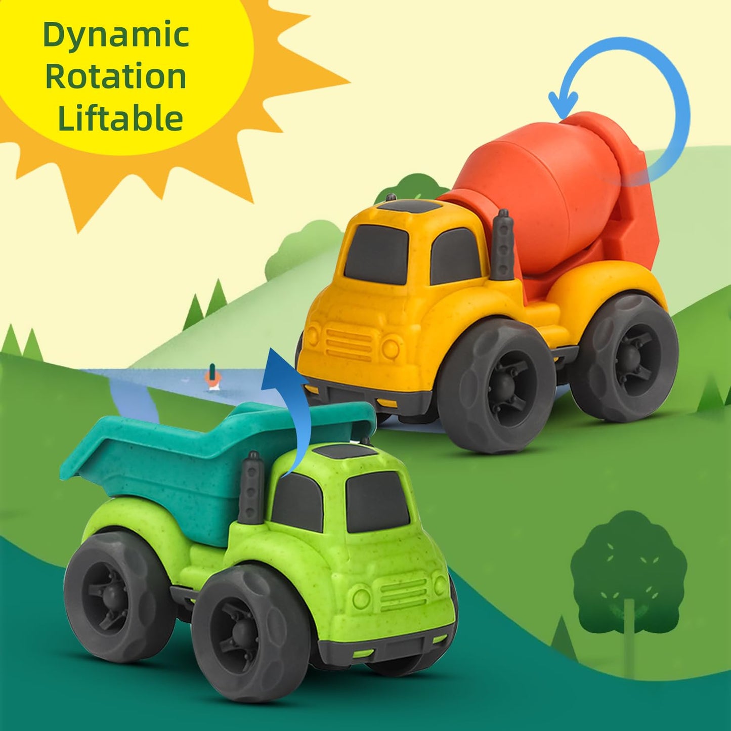 Aigitoy Toddler Car Toys for 1-3 Year Old, BPA Free, Phthalates Free, PVC, Dump Truck, Mixer Cement, Easter Christmas Birthday G