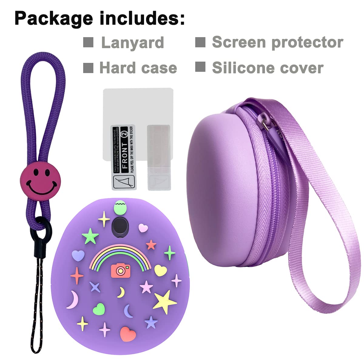 Jchpine Hard Carrying Case And Silicone Cover Compatible With Tamagotchi Pix Interactive Virtual Pet Game Machine, Screen Film Protector For Tamagotchi Pix Accessories (Purple)