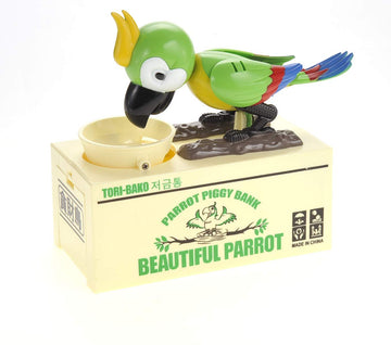 PowerTRC Parrot Coin Bank - Green Plastic Money Box, Model MPT501-GREEN
