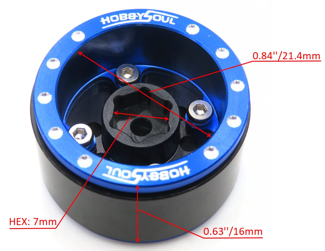 Hobbysoul Adjustable Offset 1.0 Beadlock Wheels Blue Black, Heavy 1.0 Rc Crawler Rims Weight 21G/Rim 7Mm Hex Rims For Axial Scx2