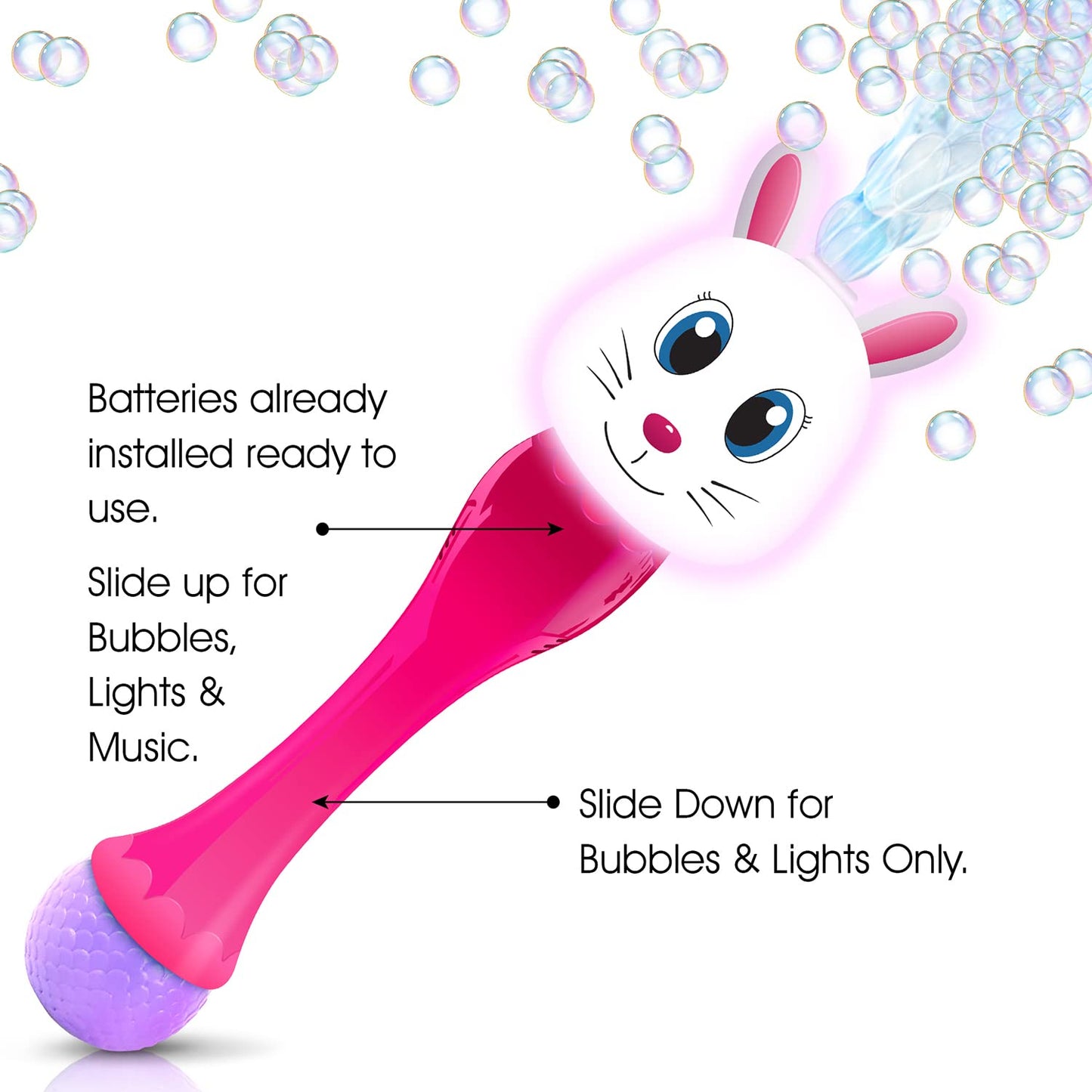 Artcreativity Easter Bunny Bubble Wand, Easter Basket Stuffers For Toddler, 14' Light Up Automatic Bubble Maker With Led & Music, Basket Essentials & Toys For Toddlers, Bubbles For Kids