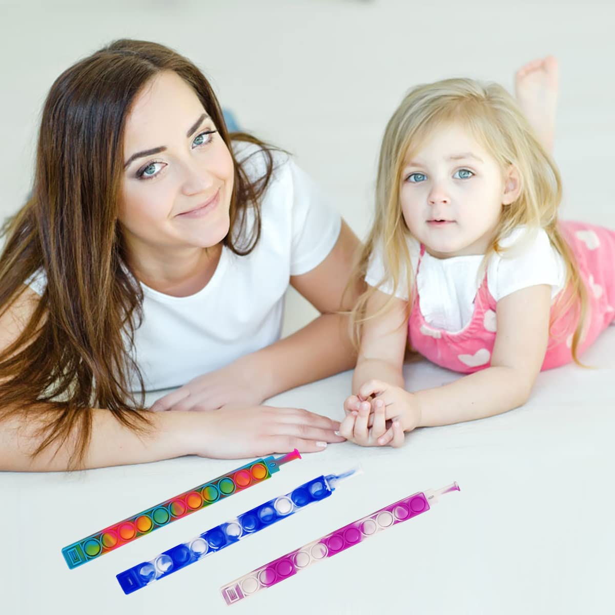 60Pcs Pop Bracelet Bubble Fidget Toys, Hand Finger Press Multicolor Silicone Wristband Toy For Classroom Prizes, Stress Reliever