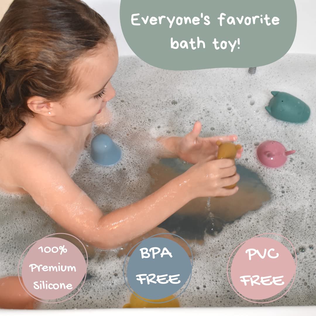 Brushinbella Silicone Bath Toys 4-Pack - Cleanable Silicone Toys With Montessori Stackable Cups - Baby Bath Toys - Dishwasher-Safe Bath Toys - Toddler Tub Toys - Baby Bath Essentials