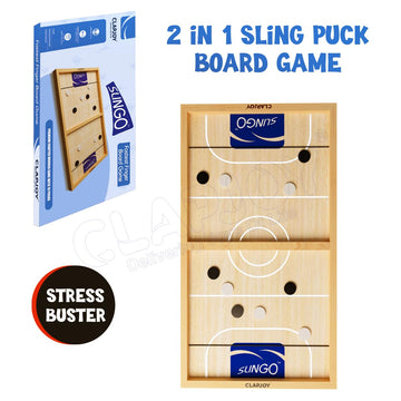 Clapjoy Slingo 2 in 1 Wooden String Hockey Game - Compact Brown Board Game for Adults & Kids