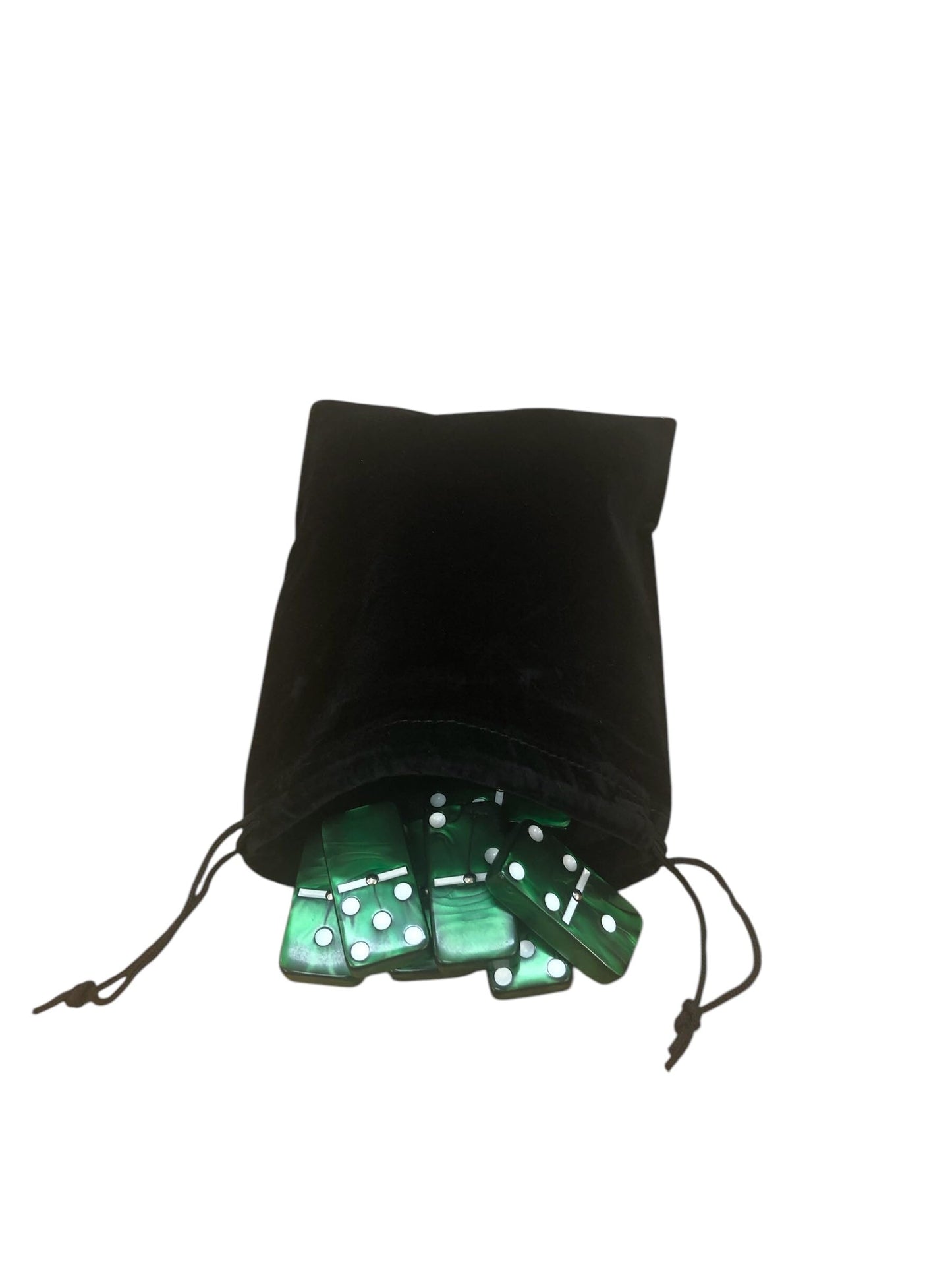 Domino Double 6 Green Marbleized Tiles With Spinners, Jumbo Tournament Size In Black Elegant Velvet Bag