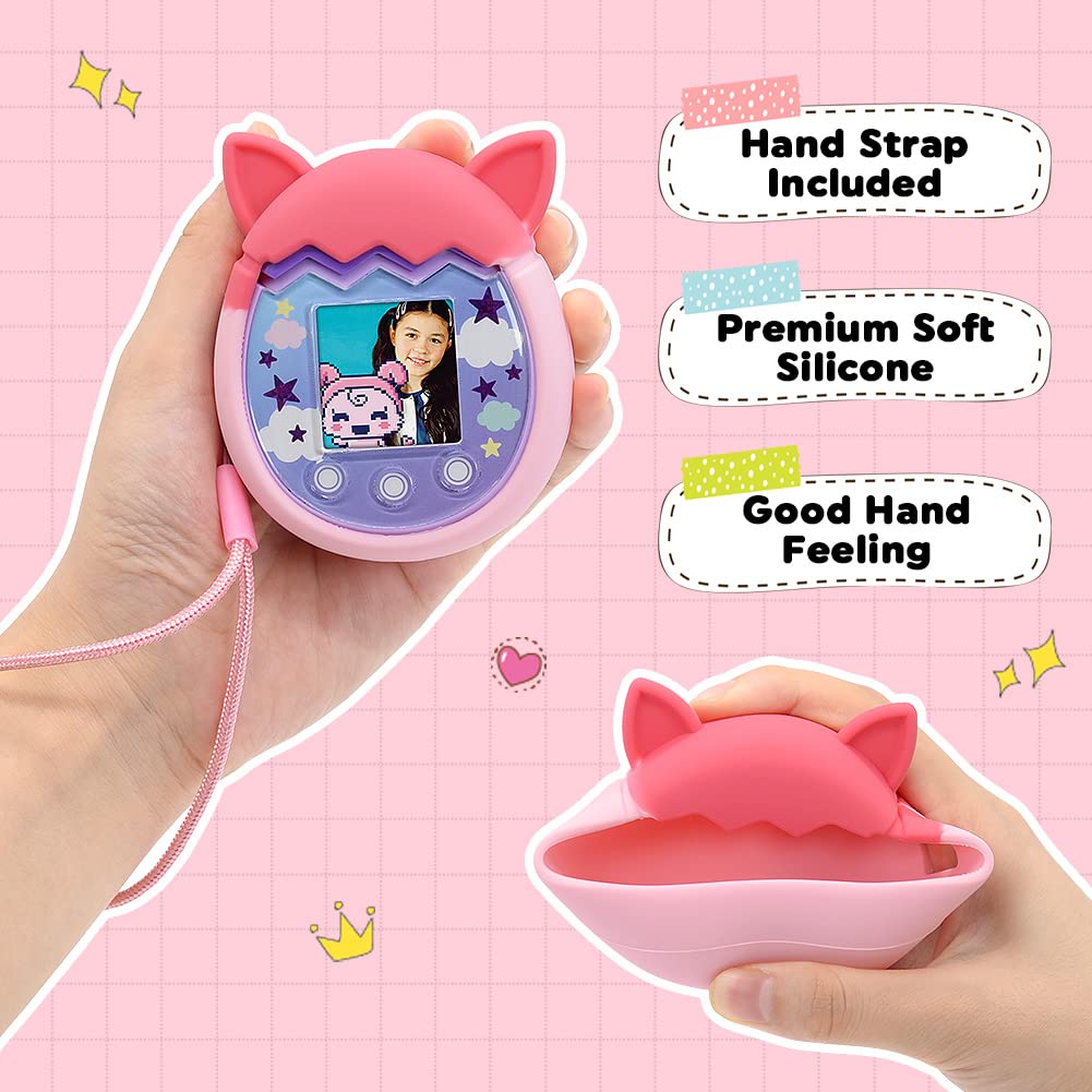 Winceed Silicone Case For Tamagotchi Pix Virtual Pet Game Machine, Protective Cover For Tamagotchi Pix Sleeve Protector Skin With Hand Strap (Pink)