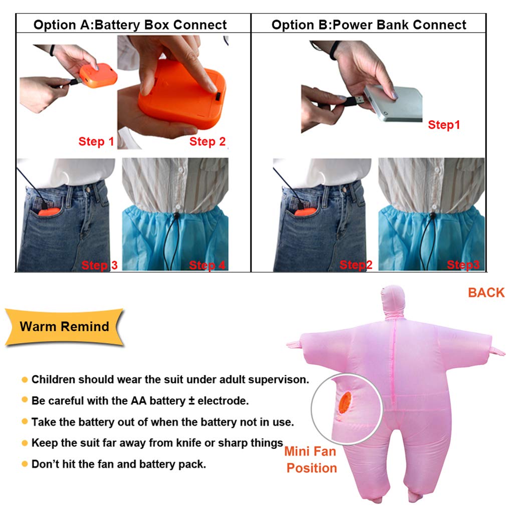 Arokibui USB Mini Inflatable Costume Fan - Portable Blower for Dinosaur Costumes - Orange - Durable ABS Material