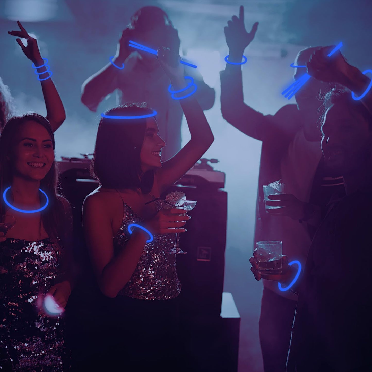 Yofobu Blue Glow Sticks Bulk Light Up Bracelet Glow Necklaces With Connectors 50Ct 8' Glowsticks Neon Party Supplies For Christmas New Year Vanlentines Day July 4Th Wedding Gender Reveal
