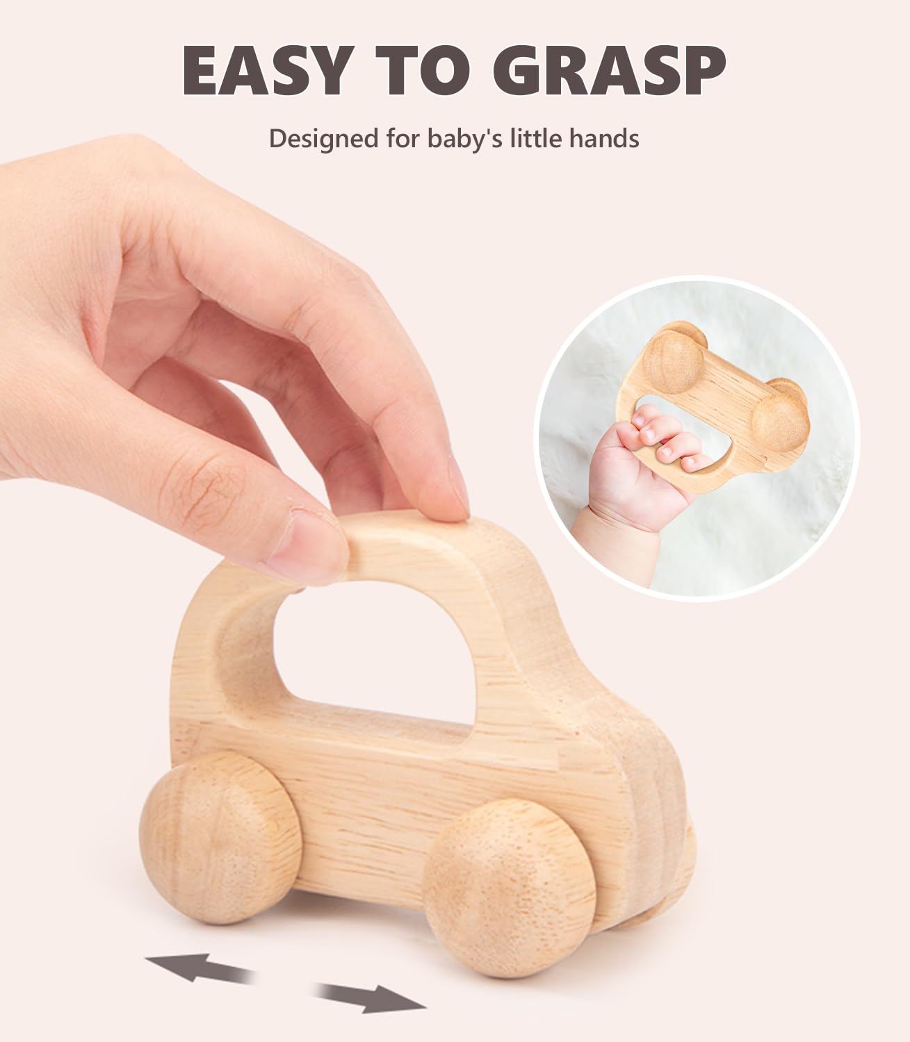 Wooden Baby Cars Toys, 2 Pcs Wooden Cars For Toddlers 1-3, Montessori Toys For Babies 0-6-12 Months, Boy Nursery Neutral Nursery