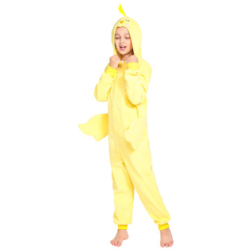 Rabtero Children Farm Animal Onesie Costume, Kids Chicken Costume One-Piece Pajamas, Toddlers Yellow Chick Costume With Bird Wings, Halloween Christmas Costume For Kids 6-8
