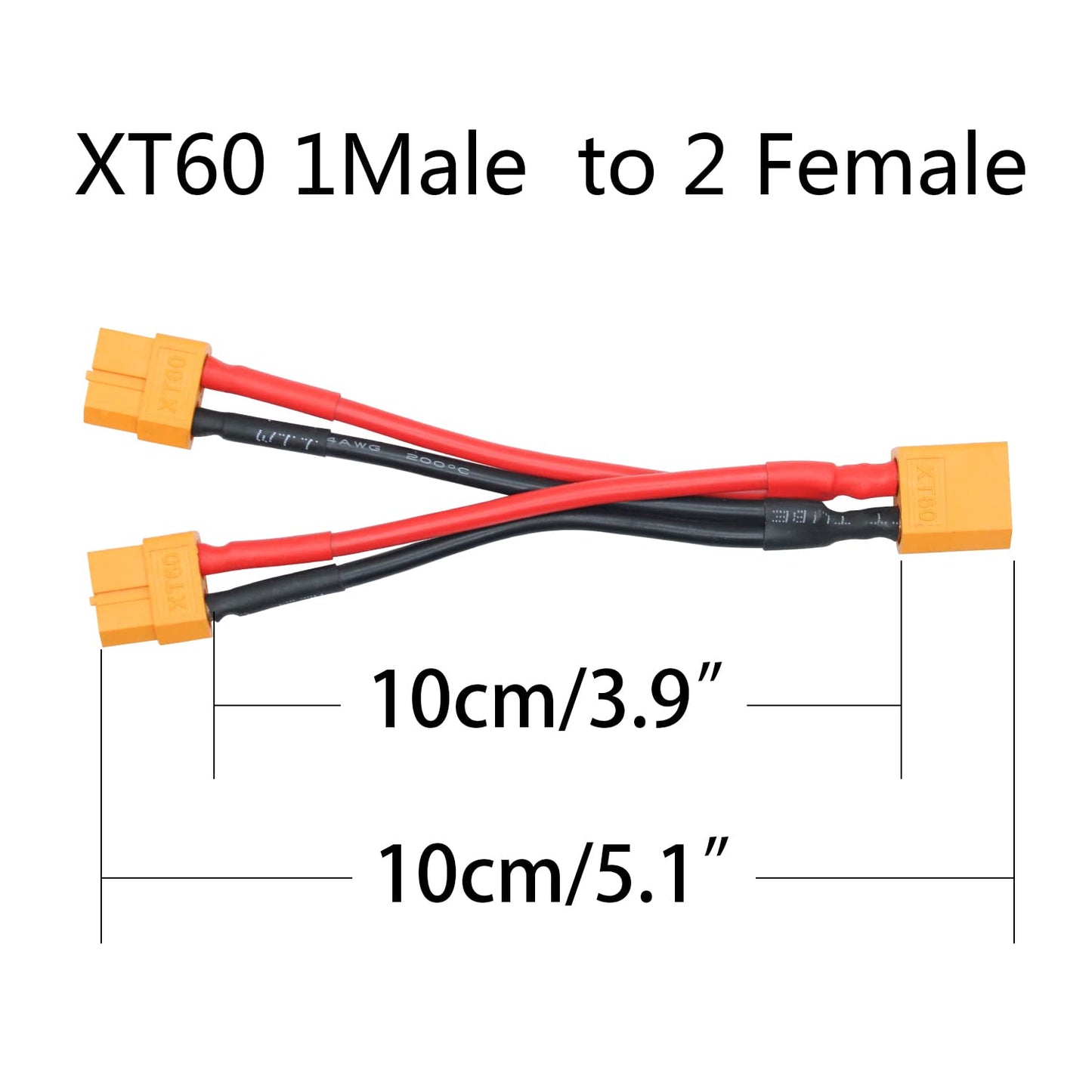 Short XT60 Parallel Battery Connector Cable,14AWG 1 Male to 2 Female Y Splitter Adapter Cable,10cm/3.93inch for RC Multicopter Q