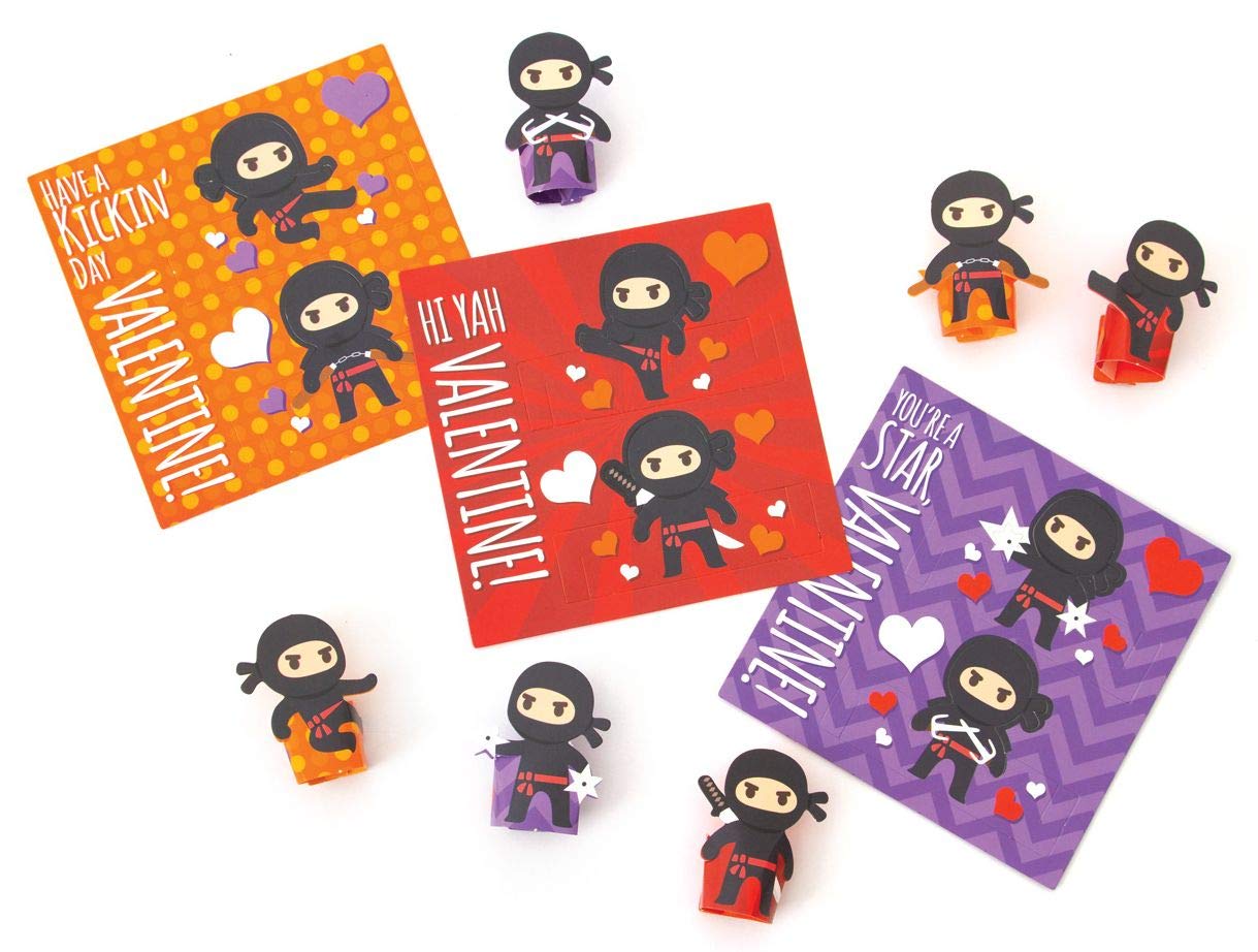 Playhouse Super Ninja Finger Puppets 28 Card Valentine Exchange Box For Kids