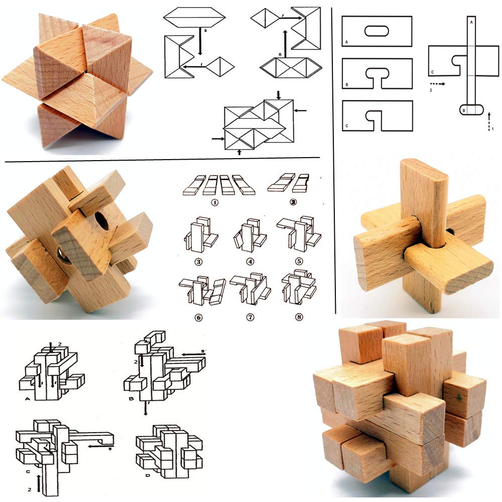 Guaishou 10-In-One 3D Small Wooden Puzzles Kongming Lock Iq Test Toy For Teens And Adults