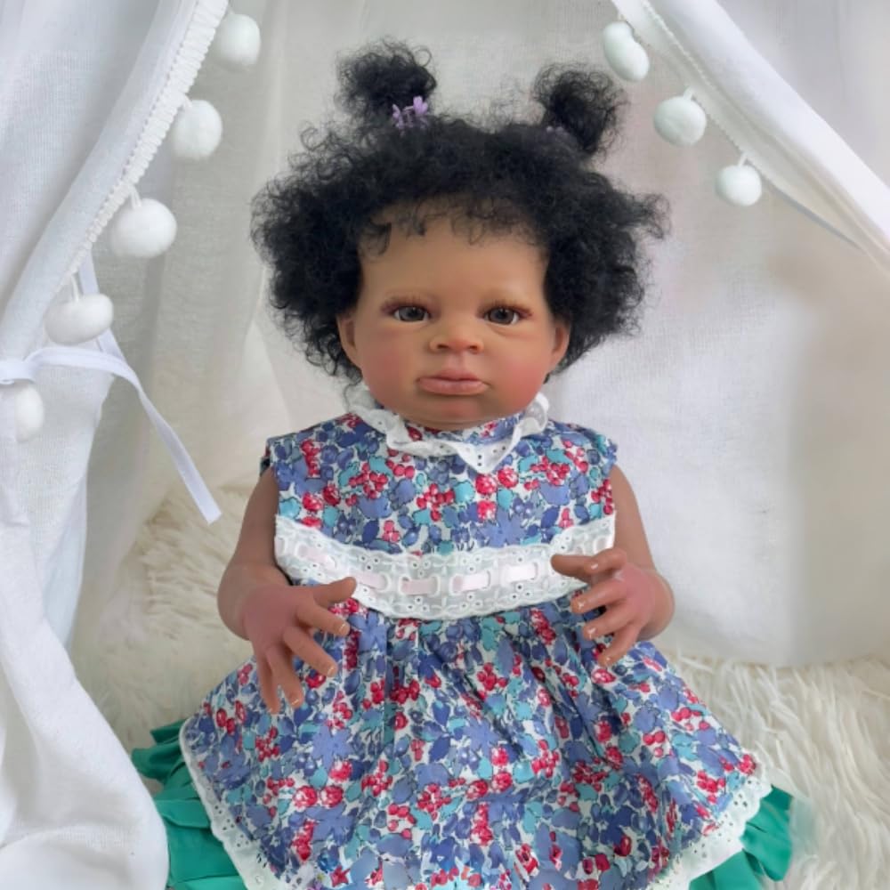 Reborn Baby Dolls Black Girl 20 Inch Soft Body Realistic-Newborn African American Real Life Baby Dolls Open Eyes Best Birthday G