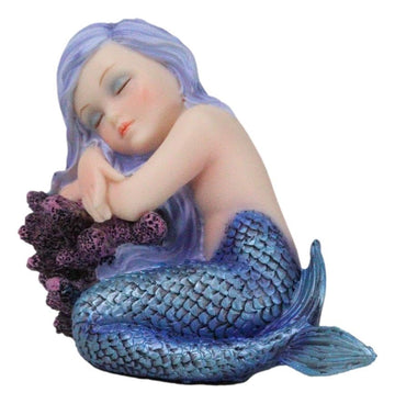 Ebros Under The Sea Blue Child Mermaid Sleeping On Coral Statue Enchansia Mergirl Decorative Figurine