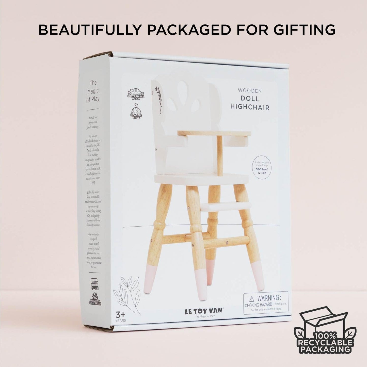 Le Toy Van - Educational Wooden Toy Role Play Beautiful Doll High Chair | Girls Pretend Play Toy Pram Playset - for Ages 3+ (TV6