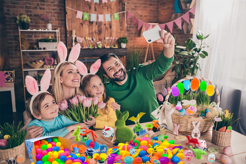 Pdfvs 100 Pcs Prefilled Easter Eggs Filled With Novelty Toys,Bright Colorful For Easter Basket Stuffers,Easter Party Favors And