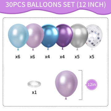 Frozen Balloons, 12 Inch Purple Blue White And Silver Balloons With Snowflake Balloons For Girls Frozen Theme Party Supplies Ice