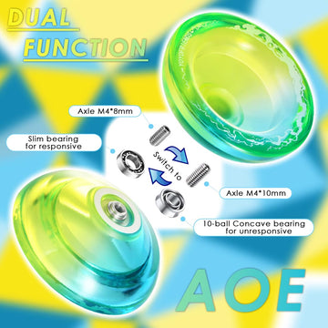 7Yo Professional Responsive Yoyo For Beginners, Fingerspin Yoyo For Kids, Dual Purpose Yoyo Aoe Crystal Tug Return Yoyo With 10