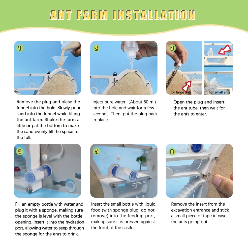 Elnmlht Ant Farm Castle, Ant Farms With Yellow Sand And Tool Kit, Ant Colony Observation Kit, Ant Viewing Habitat Science Kit, E