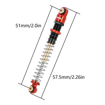 INJORA 51mm Shocks-Long Travel Threaded Double Barrel Damper for Axial AX24 SCX24 Upgrade 1/24 RC Crawler(Red)