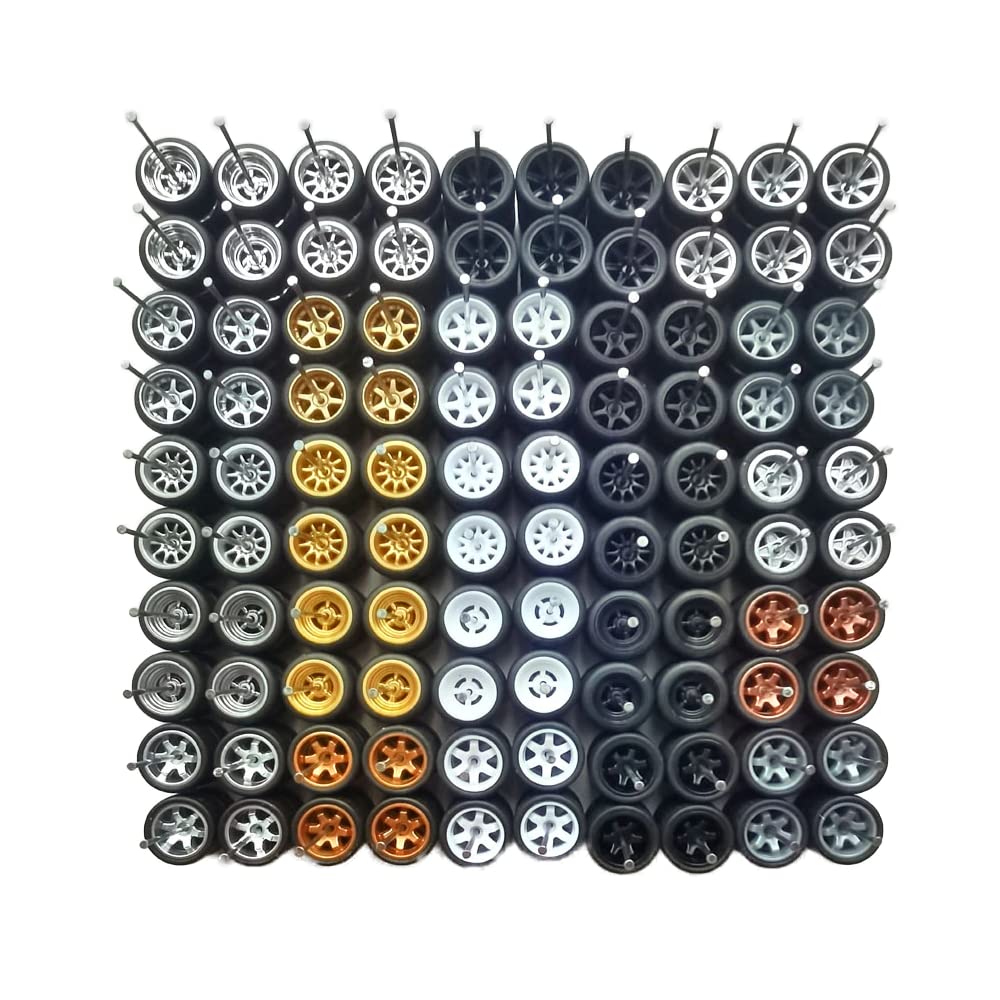 4DOBBY 1/64 Scale Mixed/Random Real Riders Wheels Rims Tires Set for 10 Cars - Black Small Size