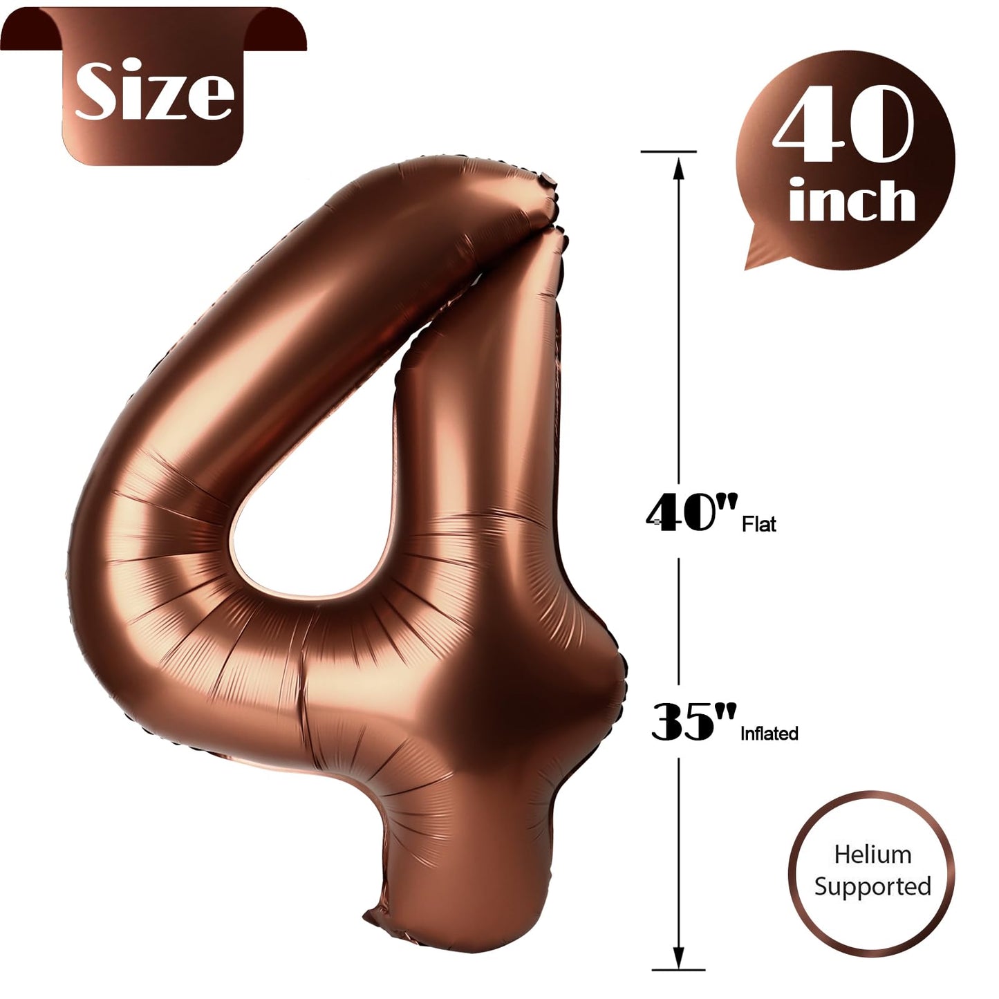Dark Brown 4 Balloon, Coffee Brown Number Balloons 40 Inch, 4Th Chocolate Brown Party Decorations, Brown Four Large Numbers For