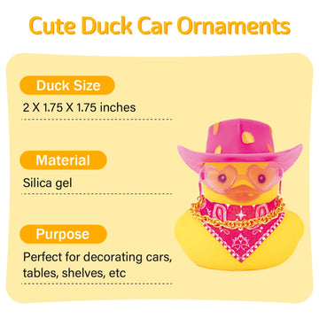 wonuu Car Dashboard Decorations Pink Cowboy Hat Rubber Ducks, Rubber Ducky for Car Ornament Cute Duck with Hat, Glasses, Necklac