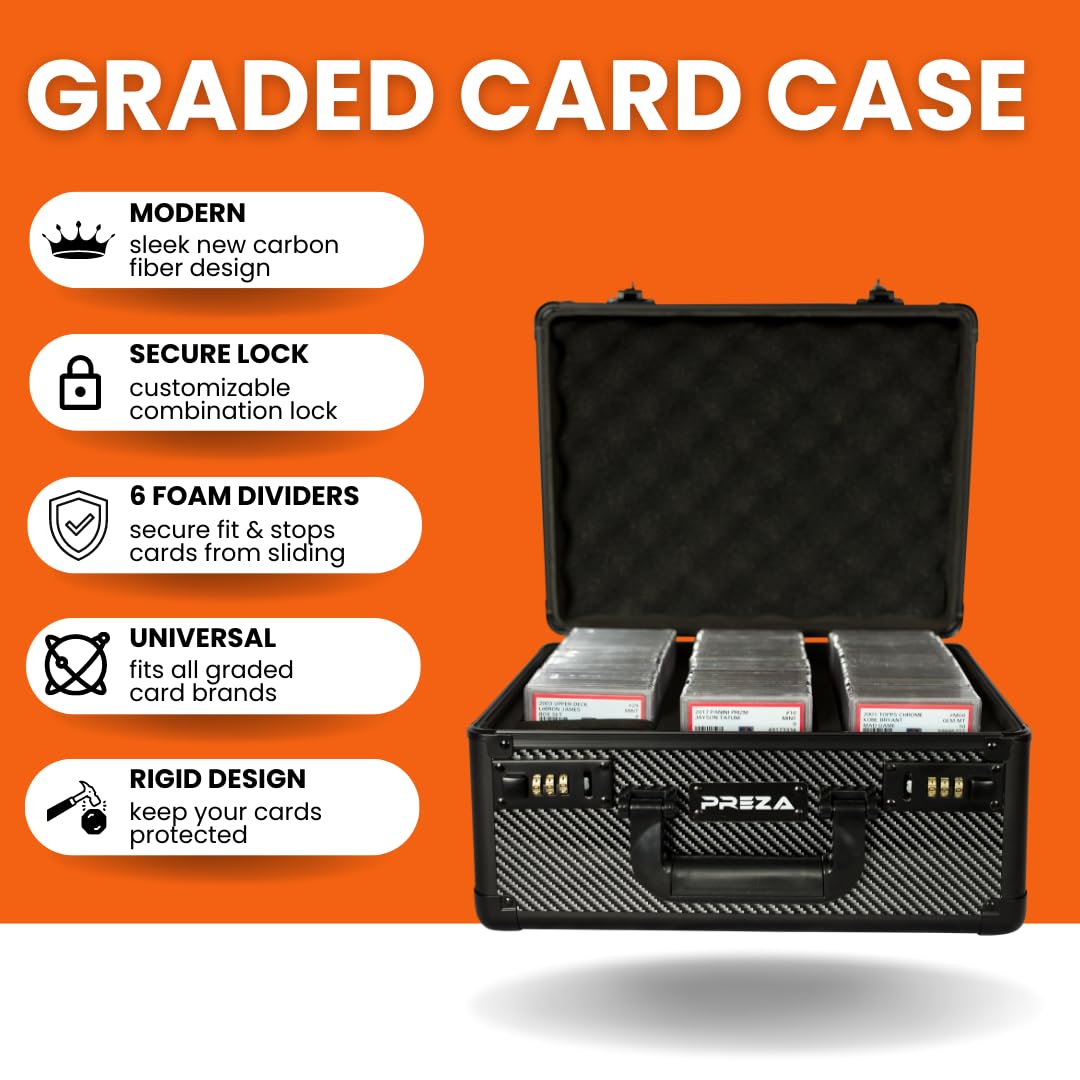 Preza Graded Card Storage Box - Premium Trading Card Case For Graded Sports And Tgc Collectibles - Carbon Fiber Slab Case Storage (Large)