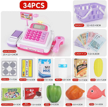 Sotodik Cash Register Pretend Play Supermarket Shop Toys with Calculator ,Working Scanner,Credit Card ,Play Food ,Money and More