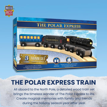 Masterpieces - The Polar Express Train, 3 Piece Set, Officially Licensed Collectors Edition Toy, Wooden Magnetic Engine And Cars