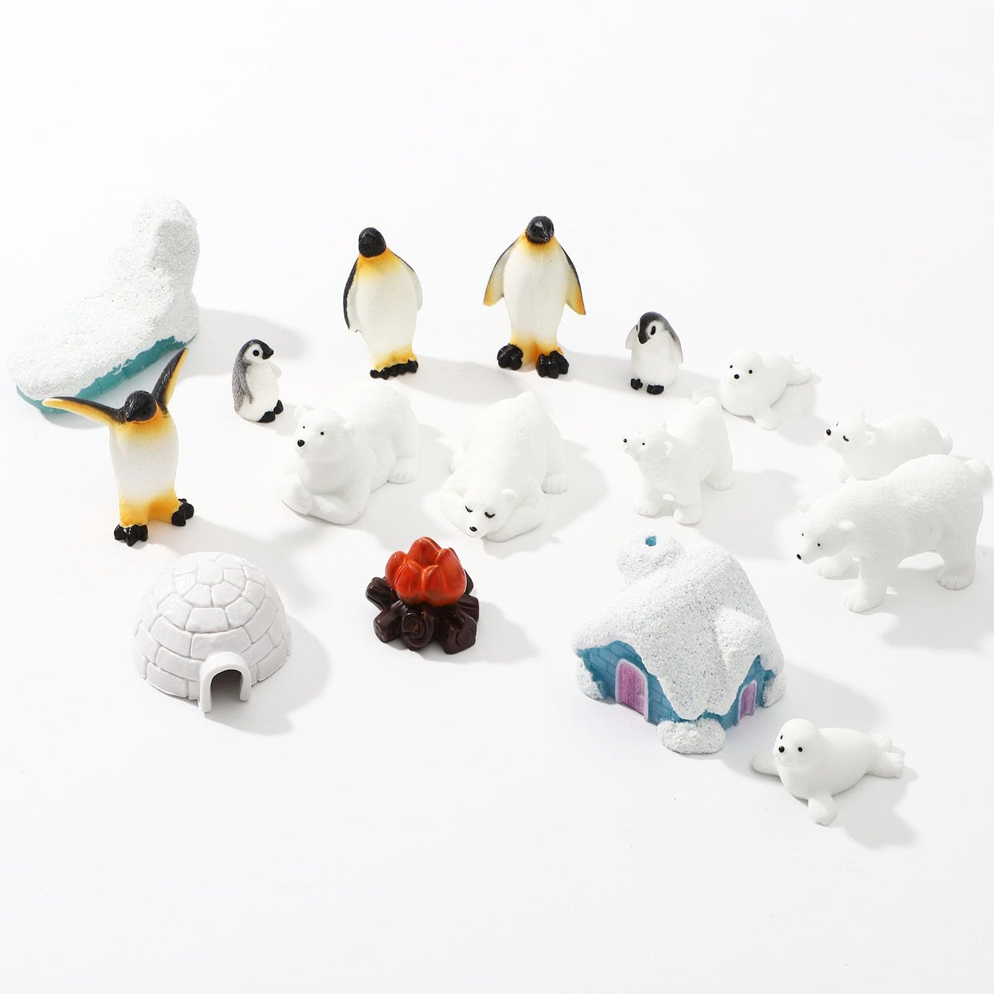 Onest 16 Pieces Mini Arctic Animals Figurines Set Polar Bear Figurines Plastic Arctic Animal Toy Small Polar Bear Seals Penguin