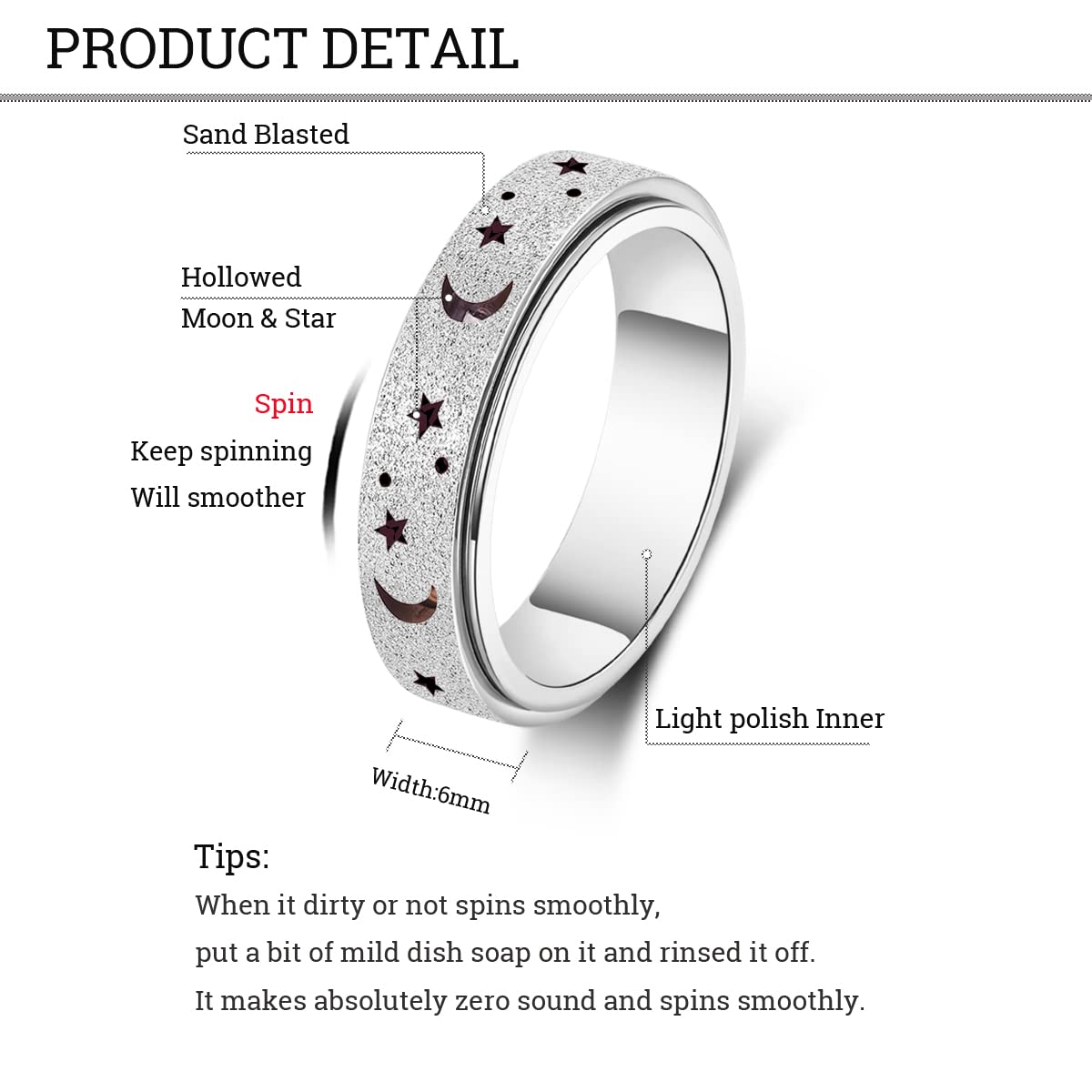 Mhwtty Anxiety Ring For Women Fidget Ring Spinner Rings For Anxiety Fidget Rings For Anxiety For Women Anxiety Toys Anxiety Relief Toys Gift For Women Men (Silver_A, 7)