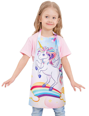 Wernnsai Unicorn Aprons For Girls - Rainbow Apron For Kids Paint Art Smock Waterproof Cooking Baking Painting Gardening Artist Chef Apron For Kids Age 6-10 Years