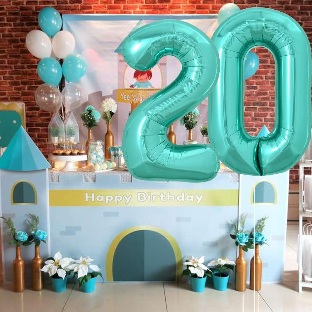 Toniful 40 Inch Large Teal Blue Number 10 Balloons Giant Digital 10 Helium Balloons, Foil Mylar Big Number Balloons For 10Th Bir