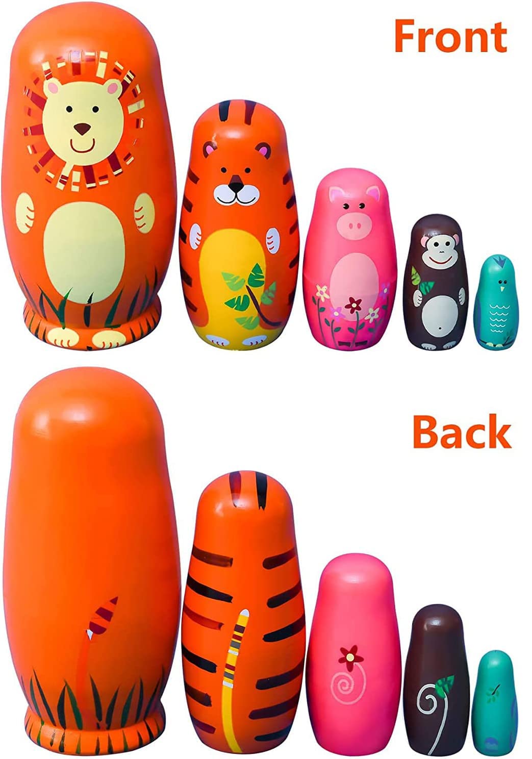 Maxshop Nesting Dolls For Kids - Russian Wooden Stacking Nested Set 5 Pieces Handmade Toys For Children Christmas Birthday Rome Decoration Halloween Wishing Gift (Captain Lion)