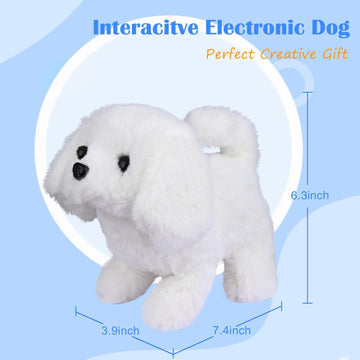 Worwoder Plush Bichon Frise Toy Puppy Electronic Interactive Pet Dog - Walking, Barking, Tail Wagging, Stretching Companion Anim