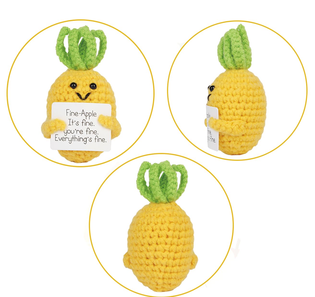 Dafuriet Mini Funny Positive Potato, 3 Inch Knitted Wool Doll With Positive Card For Cheer Up Gifts And Party Decorations, Cute Wool Positive Potato Crochet Doll For Birthday Gifts (Pineapple)
