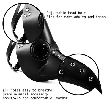 duduta Leather Plague Doctor Mask Black Death Bird Mask Halloween Scary Plague Dr Costume Party Mask