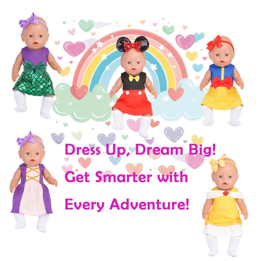 Sweet Dolly Baby Doll Accessories, 5 Doll Clothes, Mermaid Princess Dresses Outfits For 15 Inch To 18 Inch Dolls, 15 Inch Baby D