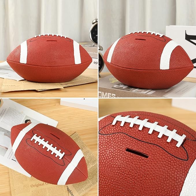 H&W Football Piggy Bank (Small Size) For Boys, Shatterproof Rugby Sports Themed Coin Bank, Super Bowl Gift For Kids