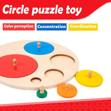 Montessori Toys For 3+ Years Old-Shape Puzzle Board,Wooden Peg Circle Puzzle,Jumbo Knob Puzzles For Baby Games Shape Sorter First Baby Puzzle For Toddler Gift For Boys Girls(Multiple Circle Puzzles)