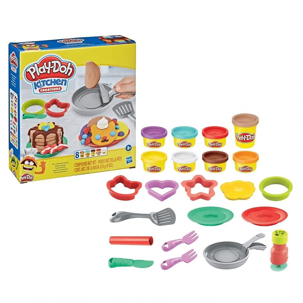 Play-Doh Kitchen Creations Flip 'N Pancakes Set With 14 Accessories & 8 Cans, Back To School Class Room Supplies, Food & Cooking Toys For Kids, Preschool Toys, Ages 3+