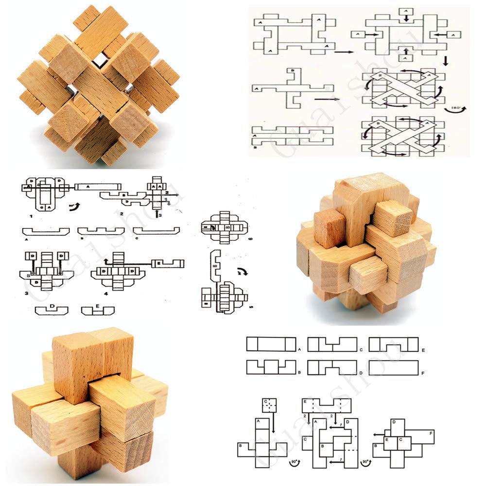 Guaishou 10-in-One 3D Wooden Kongming Lock Puzzle Toy - IQ Test for Teens & Adults, Model TOY00251