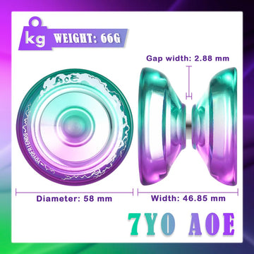 7Yo Responsive Yoyo Aoe, Dual Purpose Yoyo For Beginners Kids, Professional Crystal Yoyo Wide Plastic Yoyo With Kk Bearing + Axl